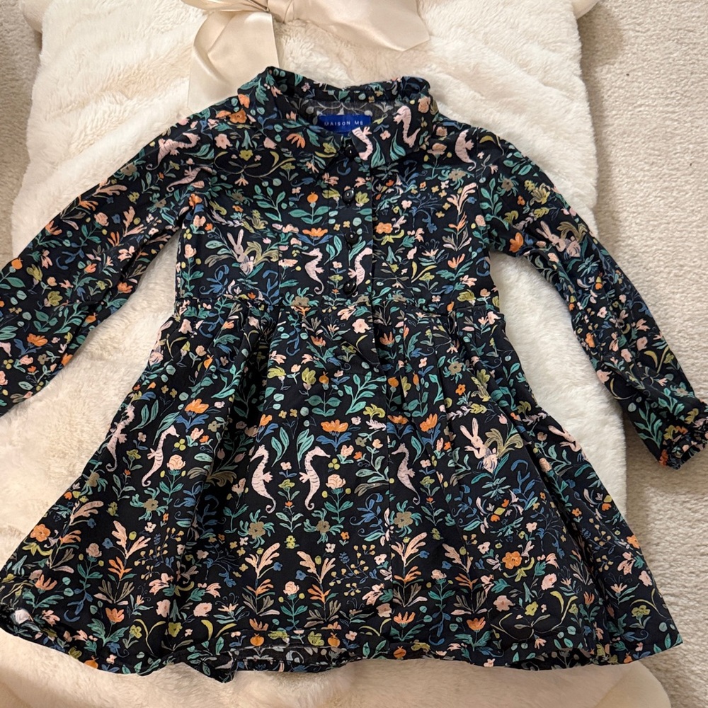 Floral Long Sleeve Kids Casual Dress